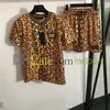 Jupe léopard Ensemble de mode imprimement à manches courtes t-shirts élastiques mini robes de taille pour femmes punk d'été robe