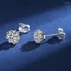 Boucles d'oreilles Stud Jecircon 0,5 carat Moissanite 925 Fleur argentée sterling pour les femmes japonais et coréen bijoux de l'oreille douce