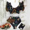 Women's Swimwear 2024 New Bikini Floral Ruffled Bikini Set Women V-neck High Waist Two Piece Swimsuit Girl Beach Bathing Suit Swimwear Biquinis WX