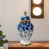 Opslagflessen Blue en Wit Porselein Jar Ornament Display Table Collection Ceramic Vase for Desk Slaap Room Party Office