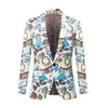 giacca da festa della moda da uomo casual slimer sport giacca set di bottone 3d dipinto floreale giacca sportiva blu 2pcs 240429