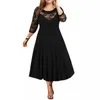 Casual jurken Designer Dress Oversized dames ronde nek kanten patchwork drie kwart mouw grote zoomjurk plus size jurken