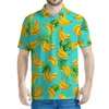 Herrpolos tropisk banan 3D tryckt poloskjorta för män sommar gata kort ärm lapel tees hawaiian frukt mönster t-shirt toppar