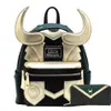 Loki Pu Leather Backpack Horn Travel Travel Ordin d'ordinateur portable Sac à écoles Élèves Adults Handbag Wallet Birthday Gifts 297T