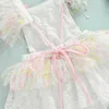 Rompers Baby Girls Romper Princess Mesh Newborn Clothes Sleeveless Lace Patchwork Gauze Colorful Butterfly Bodysuit Jumpsuit H240508