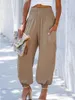 Pantalon féminin Summer Casual Elastic High-Waist à neuf points Fashion Couleur de couleur des couleurs solides Pocket Small Foot