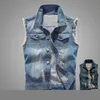 Herren denim Vest Ripped Jean Plus Size 6xl Denim Vest Jacket Coats Waistcoat Men ärmlös jacka Male Tankmens Jacket 240507