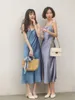 Casual Dresses Korean Fashion Women Sweet Wild Spaghetti Strap Silk Bohemia Long Sexy Vintage Acetate Satin V Neck Maxi Dress Vestidos