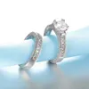 Wedding Rings Elegant Wedding Engagement Couple Rings Set 925 Sterling Silver Color Anniversary Accessory With Full Shiny Cubiz Zircon Stone