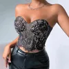 Tanks pour femmes Vemina sexy dentelle sans manches à épaule nue Crop Top Broide Floral Tube Fishbone Corset Backless Camisole