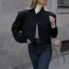 レディースジャケットスタンドカラージャケットリブ付き裾のスタイリッシュでボタン閉鎖は女性のために大きい