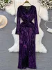 Casual Dresses Spring and Autumn Fashion Celebrity Elegance Dress Long Sleeve V-ringning Slim Mid Length Split Wrap Hip Brilliant Silk K052