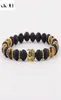 oiquei New Fashion Men039s Strand Bracetes Lava Rock and Natural Tiger Eye Stone and Lava Buddha Head Bead Charm Bracelets GIF5044188