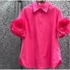 Blouses pour femmes chemises lâches en vrac français élégant 2024 Tempérament d'été Rose Applique des vêtements de conception à manches courtes