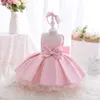 Abiti da ragazza Yuliyolei Splendido abito da sposa per bambini in raso Collana di perle lunghe ginocchiere con abbigliamento rituale con fondo pieghe