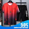 T-shirt de vêtements de sport masculin pour hommes + ensembles de vêtements de sport à manches courtes avec une couleur de gradient encre couleur unie à manches courtes à manches courtes