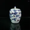 Bottles Chinese Old Porcelain Blue And White Glaze In Red Dragon Lid Jar Receiving Pot