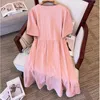 Robes de fête d'été grand 12xl 170kg robe de femme à moitié bouton de cou ouvert manche courte rose lâche blanc noir bohème gros