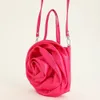 Luxus Rose Handtaschen Design Seidenfalten Blumenumhängetasche Frauen rotes Satin Runde Abend Geldbeutel Hochzeitsfeier Clutches weiblich 240426