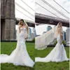 Robes sirène chérie solo solo princesse blanc merav couche dentelle applique robes nuptiales avec train de balayage corset plus robe de mariée de taille