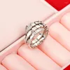 Cluster Rings 2024 S925 Sterling Silver Classic Exquisite Circle med Zircon (Smooth) Snake Bone Ring Girls Valentine's Day Jewelry Gift