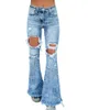 Jeans feminino Casual Casual Canda alta cintilada Hollow Hollow Out Straight Denim