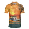 Polos masculins Le navire 3D Polo décontracté imprimé Summer Fashion Ropa Hombre Bouton à manches courtes T-shirt Confortable