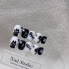 Emmabeauty Handmade Press On Nails Finanse Black White Fish Bone Cat Series Sweet Cool HandpaintedNoem29106 240430