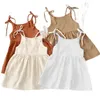 Solid color jurk Kid mouwloze knie-lengte pure katoenen meisje rok zomer uit één stuk jurk strandkleding ademend 2024 nieuwe stijl