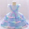 Mädchenkleider Baby Girls Blumenkleid Regenbogen Meerjungfrau Erst Geburtstag Prinzessin Party Hochzeit Kinderkleid Kleid Girl Baptist Braut Abend Dressl2405