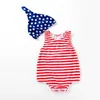 Rompers 4 juillet Baby Rompers Budge Boys Boys Stripe Crew Cou Nou Sans manches Bodys Constitution d'été avec plaquette d'impression étoilée H240508