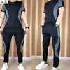 Suits-survêtements masculins pour hommes Contrôlé des vêtements et champs de champs décontractés T-shirt élastique décontracté et pantalon recadré 2 pièces de sportswearl2405