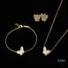 18k Gold Fashion Classic Sweet 4 Four Follover Clover Butterfly Bracciale Orecchini Collana Set di gioielli per S925 Van Silver Womengirls Wedd 296O