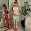 Casual jurken Designer Jurk Lange rokontwerp Voelt interessant aan, 3D -geprinte open achterkant Suspenderjurk met jurken met body plus size jurken