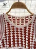 Tweedelige jurk singreiny vrouwelijke trendy strtwear pakken sluleloze onregelmatige gebreide top+retro argyle wide been broek bohemian vakantiesets y240508