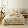 Bedding Sets Pure Cotton Vintage French Pastoral Country Flowers Print Double Layer Lace Ruffles Set Duvet Cover Bed Skirt Pillowcase