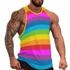 Herentanktops gestreepte patroon Top Man's Rainbow Stripes Summer Custom Bodybuilding Streetwear Oversized mouwloze vesten