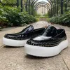 Lässige Schuhe weißer Soled genauerte Slipper für Männer Cowide Black Platform Slip-on Herren bequem atmungsaktiv
