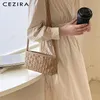 Bag CEZIRA Brand Design PU Vegan Leather Crossbody Bags For Women Luxury Handmade Woven Shoulder Handbags Ladies Casual Small Purses