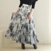 Röcke Japaner eleganter Druckrock Spring 2024 hohe Taille drapierte Faldas Mujer Eine Linie Falten Damen Fairy Chic Jupe Femme