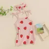 Vestidos de menina Tregren Baby Girl Strawberry Print Dress Cute Lace Up Tampo com mangas com faixa de cabeça de 2 peças Roupas de bebê Setl240508