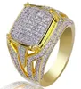 Hip Hop Iced Out Gold Micro Pave Cubic Zircon Bling Big Square Anneaux pour les bijoux masculins 18 mm Mother039s Day Gift4994109