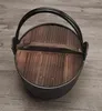 gietijzeren pan met houten deksel en handvat verdikte niet -stokpan Japanse traditionele oude dikke ijzeren pot soeppot L25 H8 5 cm 3233584