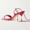 Dress Shoes Red Floral Print Pointed Toe Elegant Strappy Heeled Sandals