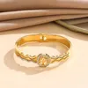 Bangel Luxusbaum des Lebens Einfaches Armband für Frauen Weiß Zirkon Charm Gold Farbe Armreifen Schmuck Geschenk Pulsera de Mujer