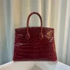 25cm brand totes bag luxury handbag real shinny crocodile leather fully handmade stitching burgundy fuchsia green red color wholesale price fast delivery