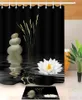 Cortina de chuveiro de pedra zen com reflexo asiático de flor de lótus no banheiro aquático de papel de poliéster à prova d'água para decoração de banheira Curtai2073227