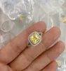 Luxury Pure 925 Sterling Silver Women Rings Big Yellow Square Stone Wedding Silver Rings Engagement Smycken Kvinna 5CT RINGS9708827