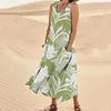 Casual Dresses Women's Summer Cotton And Round Neck Sleeveless Pocket Retro Floral Breathable Dress Long Linen Wrap