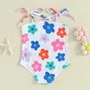 One-Pieces Toddler Infant Baby Girl Swimsuit Sleeveless Square Neck Flower Print Tie Up Bathing Suit Summer Beach Wear H240508